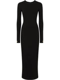 Dolce Gabbana Logo Applique Long Sleeve Midi Dress — Black/ Gold — Size S — Front View