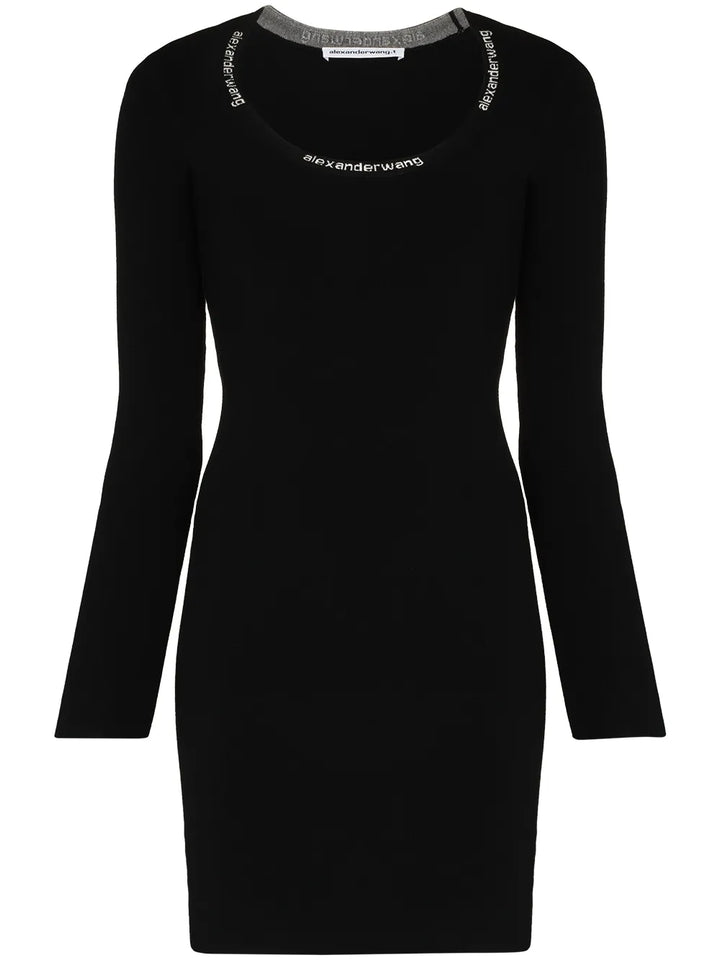 Alexander Wang Logo Trim Bodycon Mini Dress — Black — Size S — Front View