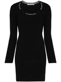Alexander Wang Logo Trim Bodycon Mini Dress — Black — Size S — Front View