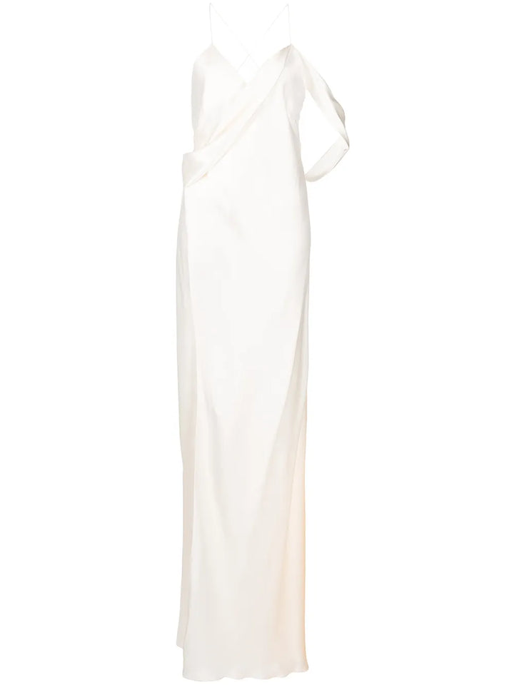 Michelle Mason Silk Wrap Floor Length Gown — Ivory — Size XS — Front View