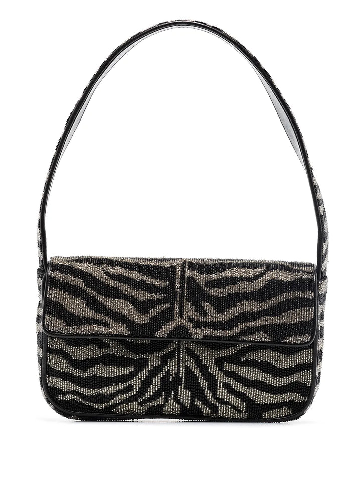 Staud Tommy Beaded Zebra Pattern Shoulder Bag — Same as shown — Size One Size — Front View