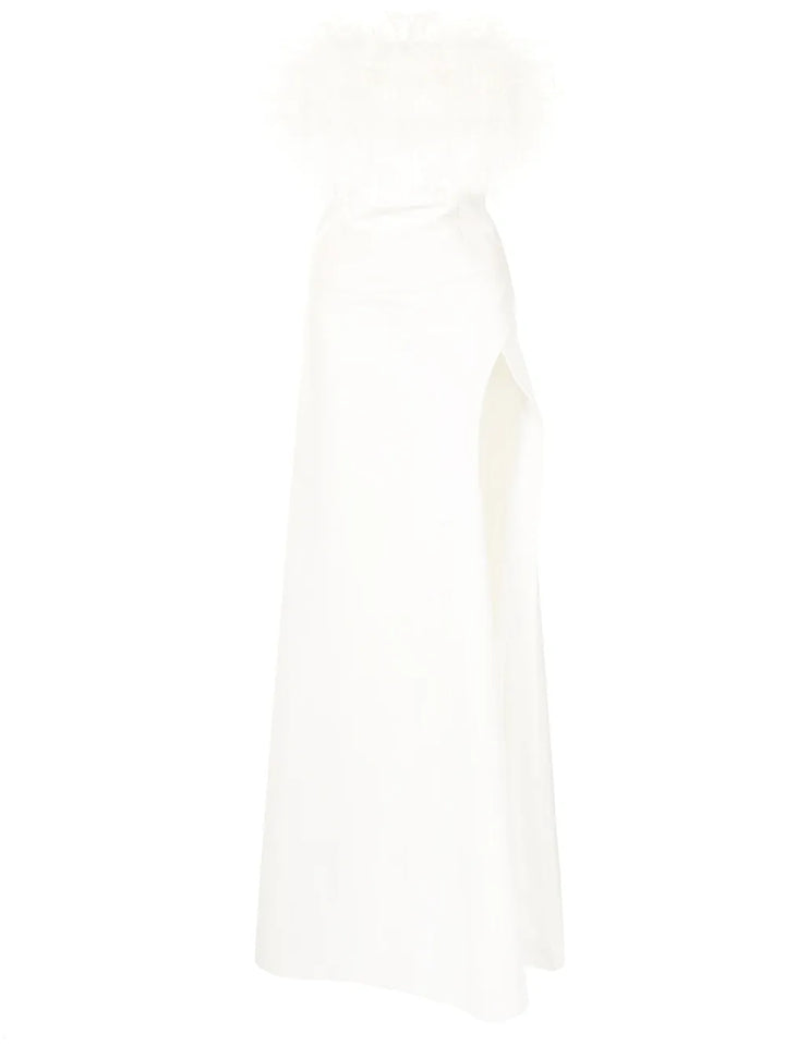 Rachel Gilbert Linc Feather Trim Detail Gown — White/ Ivory — Size XS — Front View