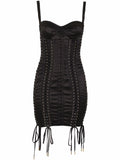 Dolce Gabbana Lace Up Satin Minidress — Black — Size XS — Front View