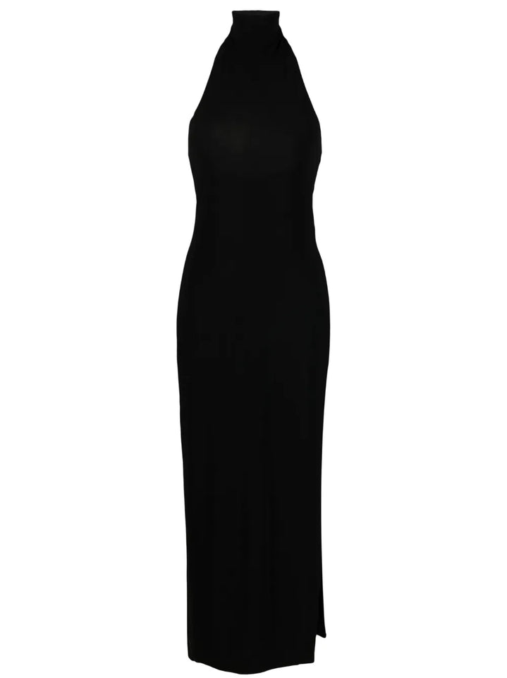 Norma Kamali Side Slit Detail Halter Dress — Black — Size XS — Front View