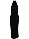 Norma Kamali Side Slit Detail Halter Dress — Black — Size XS — Front View
