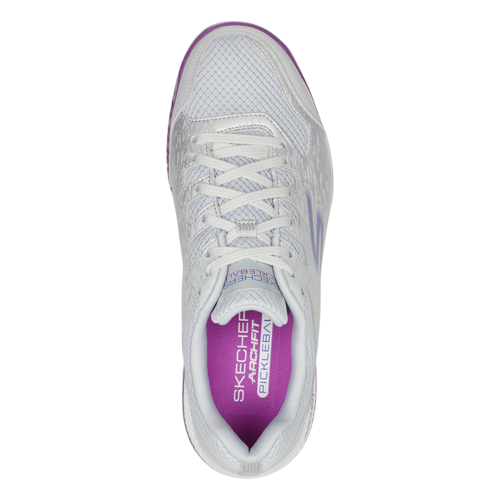 Skechers Viper Court — Grey - Purple — Size B — Width 6.5 — Back View