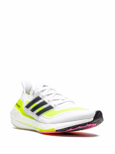 adidas Ultraboost 21 Sneakers — Cloud White/Core Black/Solar Yellow — Size US M 5 - US W 6.5 — Top View