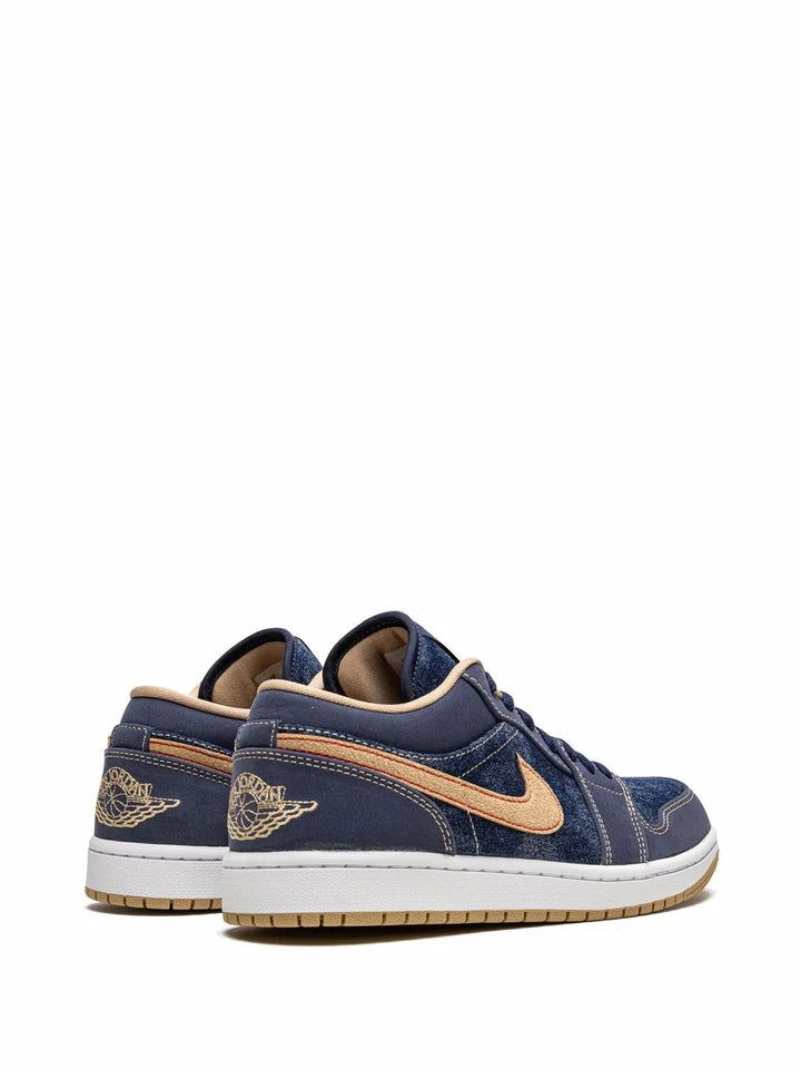 Air Jordan 1 Low Se Denim Sneakers — Midnight Navy Blue — Size US M 9.5 - US W 11 — Back View