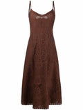 Valentino Garavani Sleeveless Floral Midi Dress — Brown/ Red — Size S — Front View