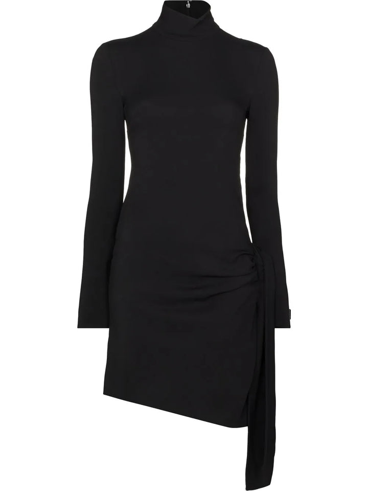 Dolce Gabbana Ruched High Neck Mini Dress — Black — Size S — Front View