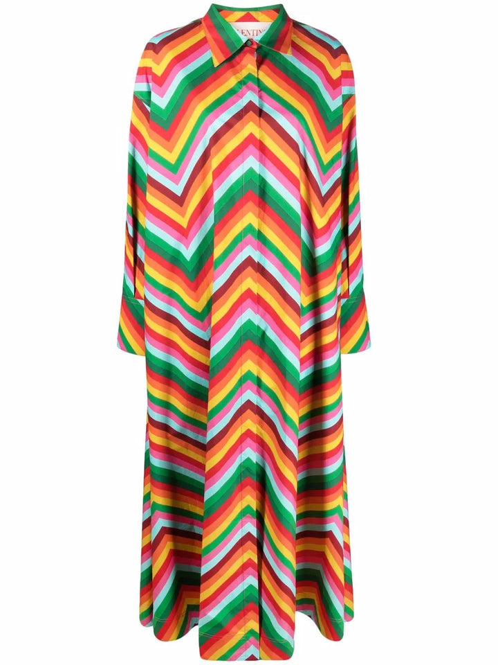 Valentino Garavani Chevron Print Shirt Maxi Dress — Same as shown — Size XS — Front View