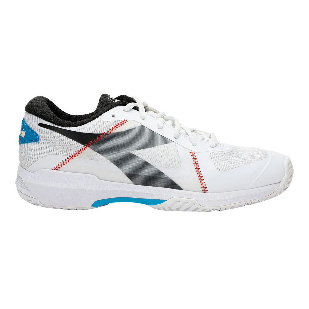 Diadora Trofeo AG Pickleball — White - Black - Blue Jewel — Size D — Width 6.5 — Front View