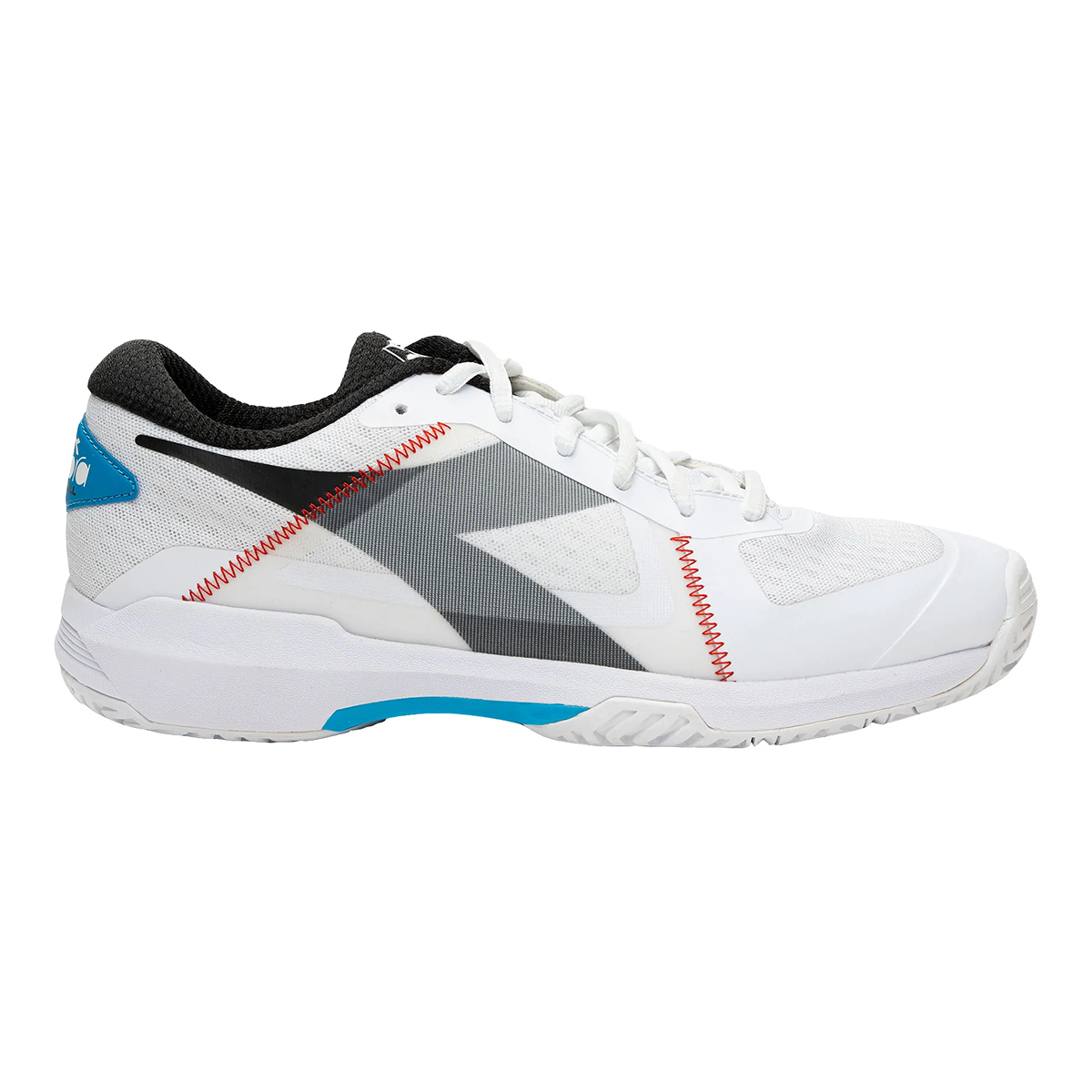 Diadora Trofeo AG Pickleball — White - Black - Blue Jewel — Size D — Width 6.5 — Front View