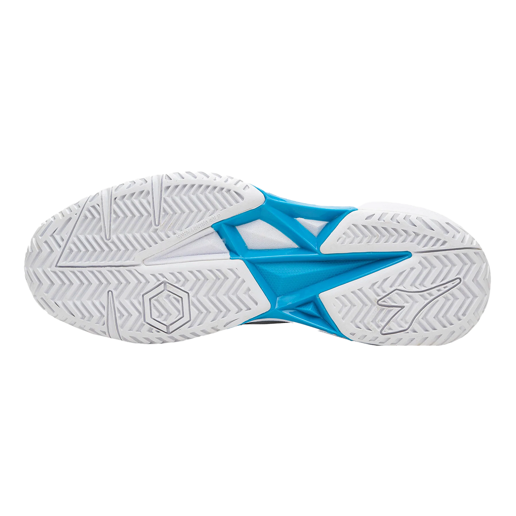 Diadora Trofeo AG Pickleball — White - Black - Blue Jewel — Size D — Width 6.5 — Top View