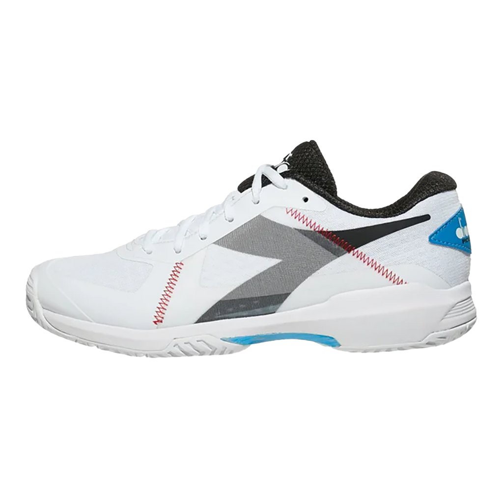 Diadora Trofeo AG Pickleball — White - Black - Blue Jewel — Size D — Width 6.5 — Side View