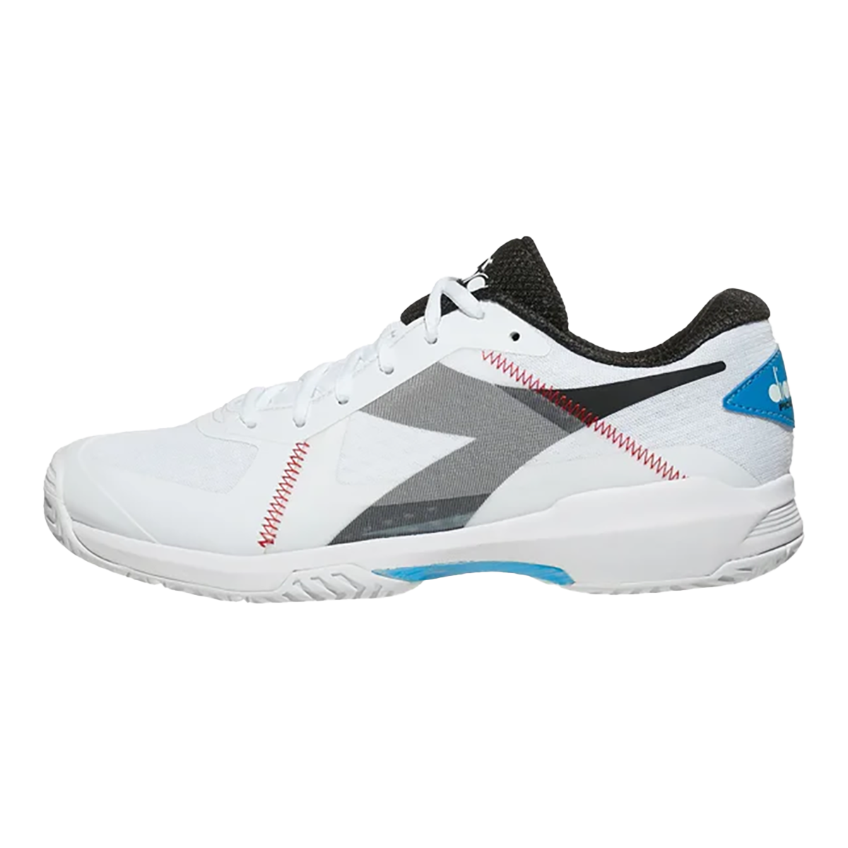 Diadora Trofeo AG Pickleball — White - Black - Blue Jewel — Size D — Width 6.5 — Side View