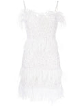 Rachel Gilbert Frenchy Sequin Embellished Feather Minidress — White — Size XS — Front View
