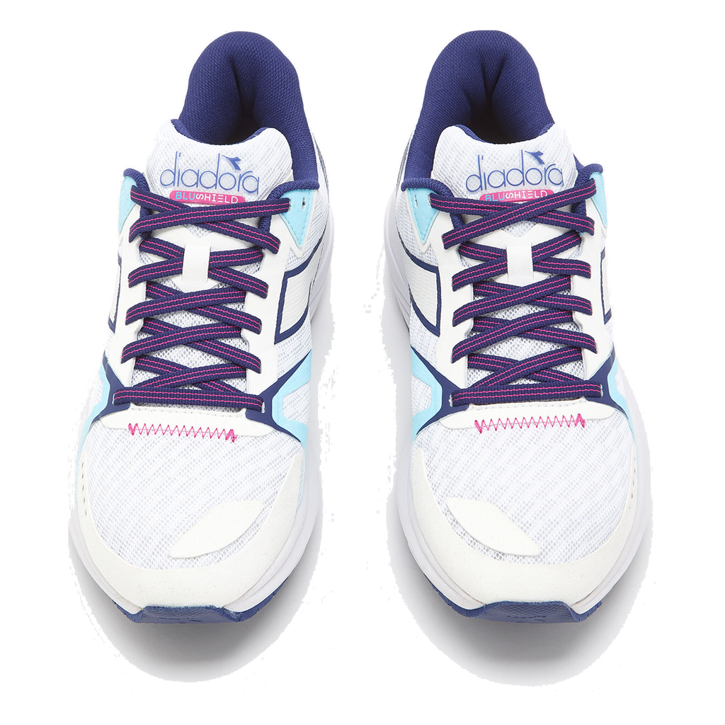 Diadora Mythos Blushield 8 Vortice — Pink Yarrow - White - Blue — Size B — Width 10 — Detail View