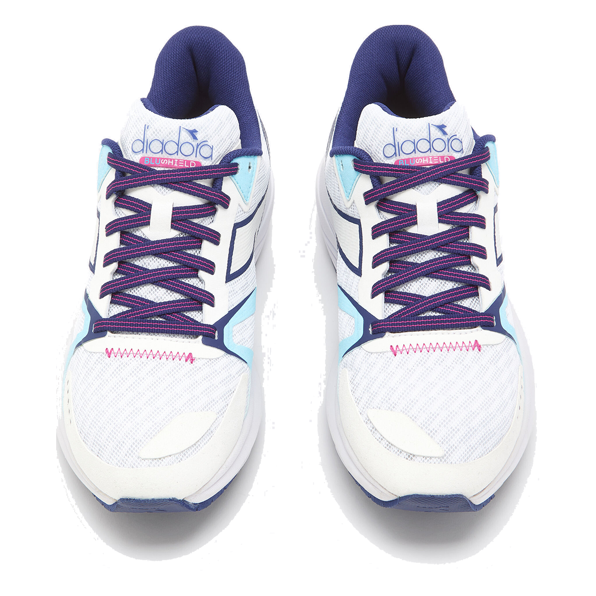 Diadora Mythos Blushield 8 Vortice — Pink Yarrow - White - Blue — Size B — Width 10 — Detail View