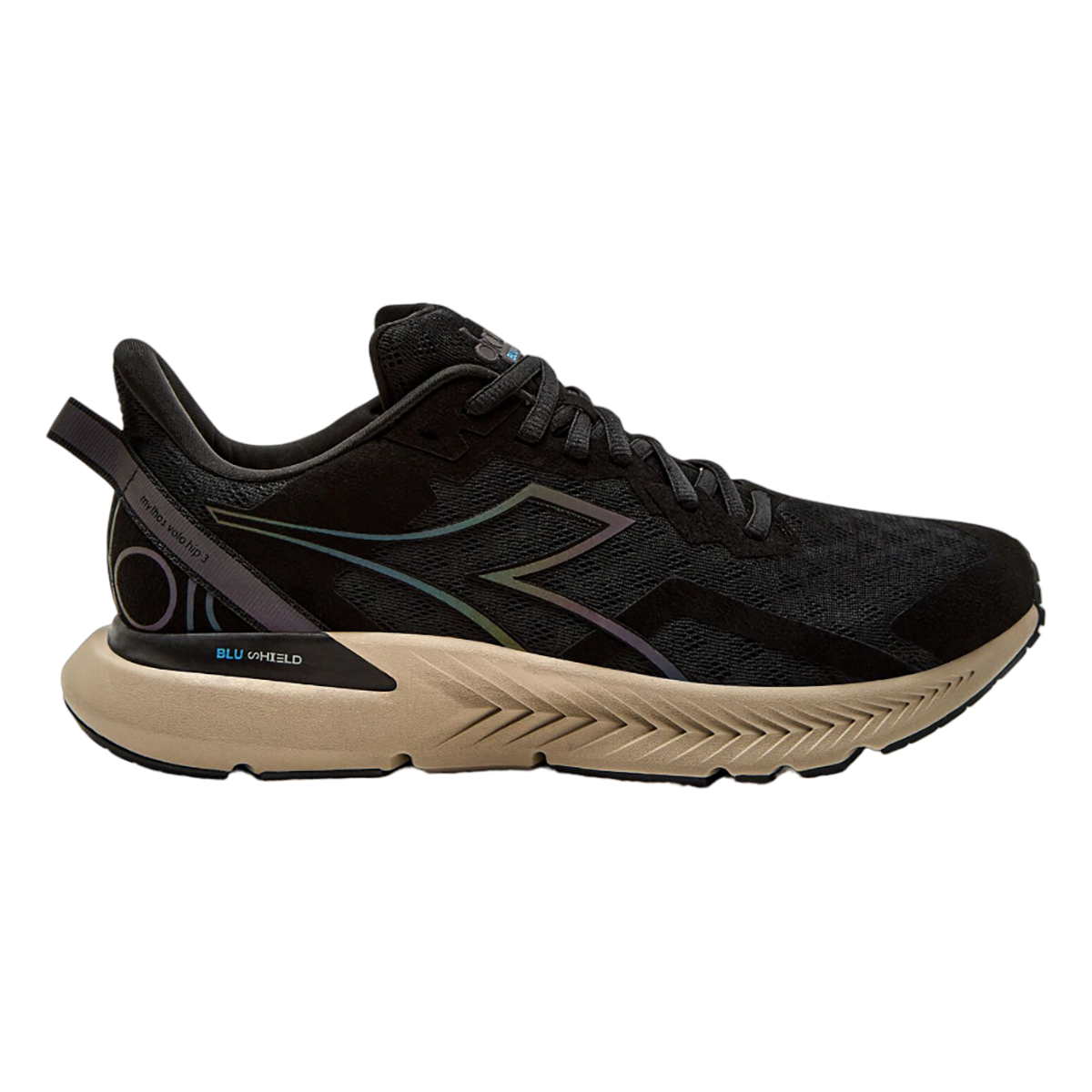 Diadora Mythos Blushield Volo HIP 3 — Black - Whisper White — Size D — Width 10 — Front View