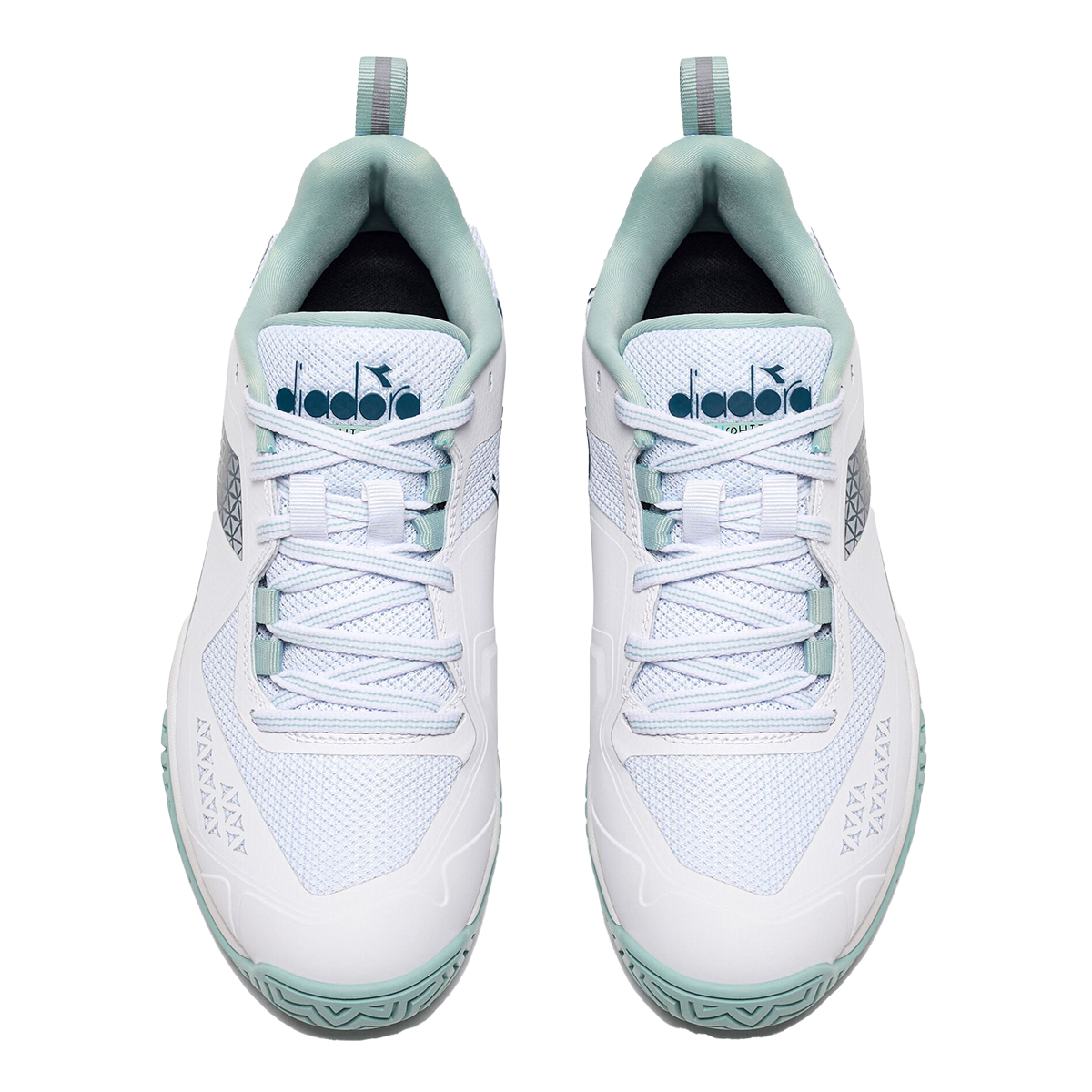 Diadora Blushield Torneo 2 AG — White - Legion Blue - Surf Spray — Size B — Width 6 — Side View