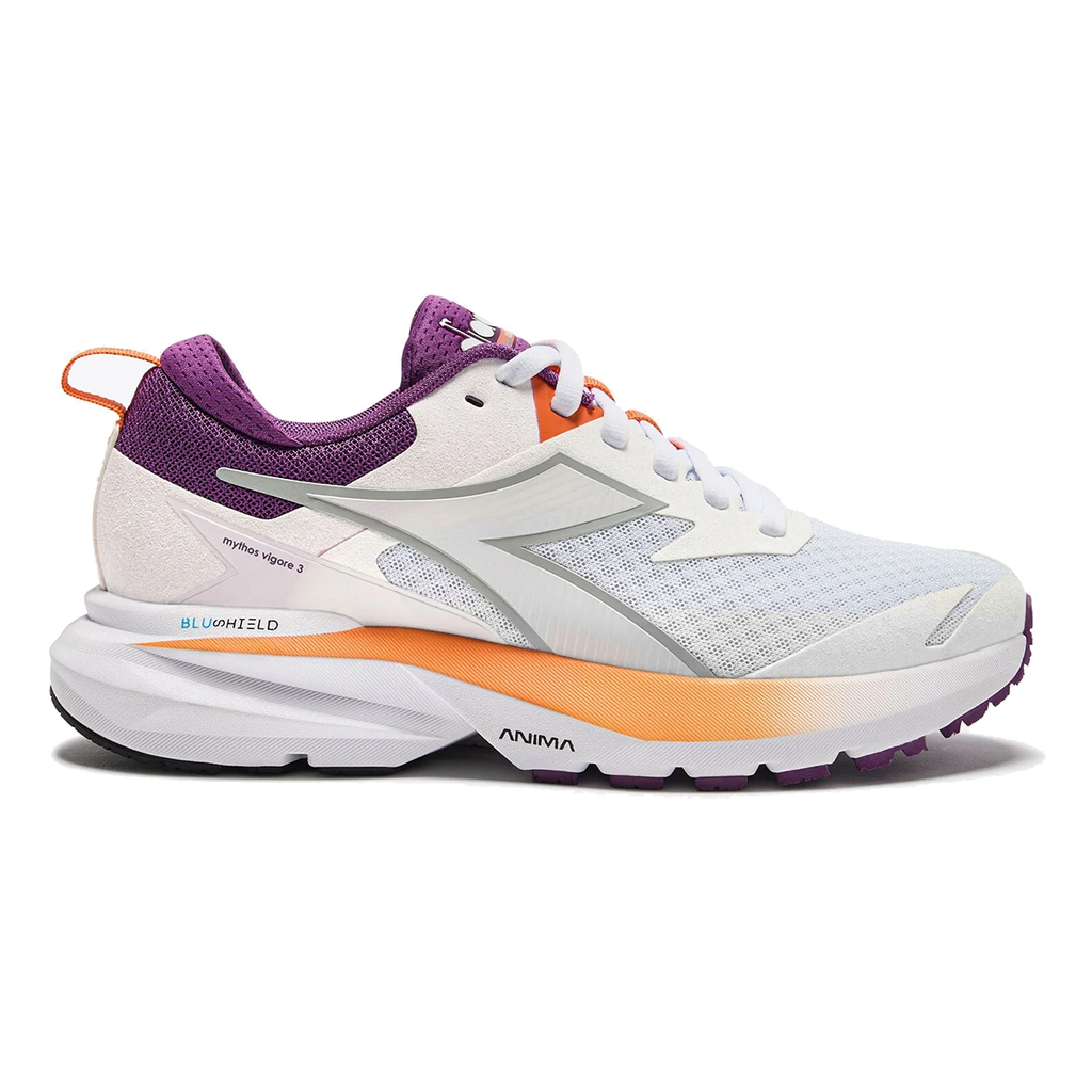 Diadora Mythos Blushield Vigore 3 — Silver DD - White - Black — Size B — Width 10 — Front View
