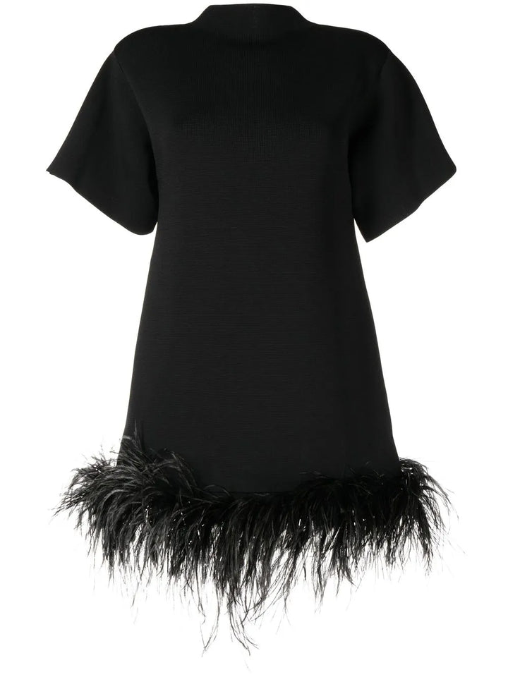 Rachel Gilbert Rita Feather Trim Mini Dress — Black — Size XS — Front View
