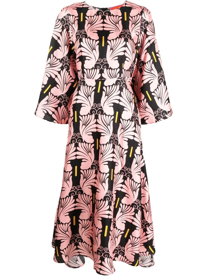 La Doublej Sorella Printed Silk Dress — Pink — Size XS — Front View