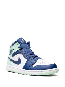 Air Jordan 1 Mid Blue Mint Sneakers — Blue/Green/White — Size US M 11.5 - US W 13 — Top View