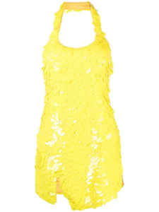 The Attico Scale Effect Cut Out Mini Dress — Yellow — Size XS — Front View