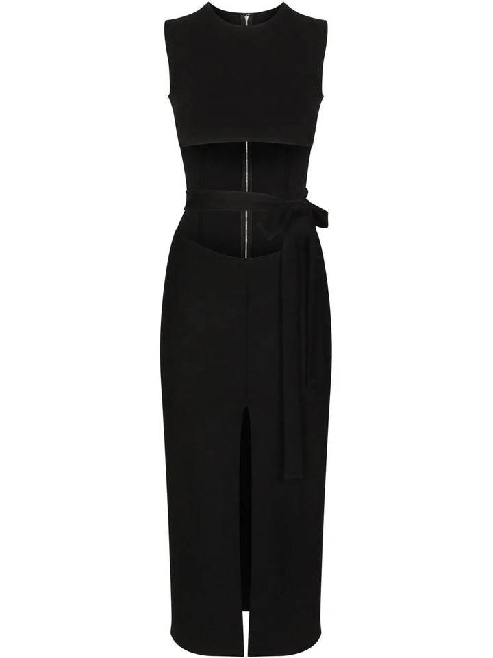 Dolce Gabbana Belted Midi Dress — Black/ Silver — Size XS — Front View