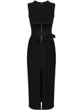 Dolce Gabbana Belted Midi Dress — Black/ Silver — Size XS — Front View