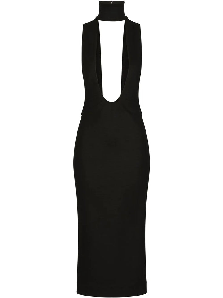 Dolce Gabbana Cut Out Midi Dress — Black — Size XS — Front View