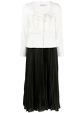Self Portrait Pleated Skirt Midi Dress — Black/ Cream — Size XS — Front View