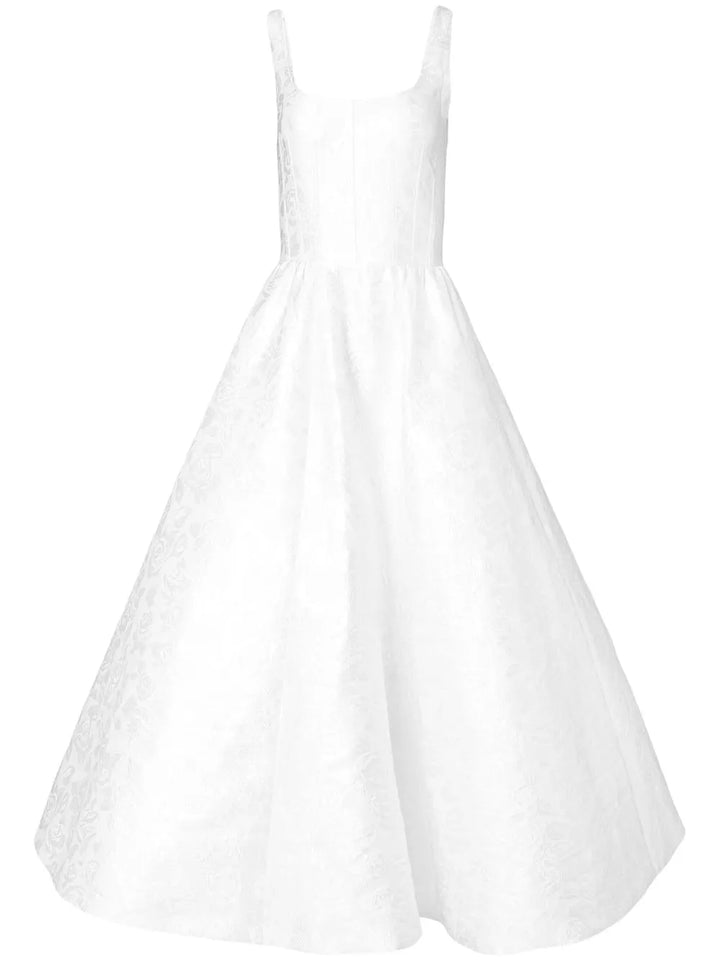 Carolina Herrera Patterned Jacquard Midi Dress — White/ Red — Size XS — Front View