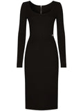 Dolce Gabbana Dg Logo Milano Rib Midi Dress — Black/ Gold — Size XL — Front View