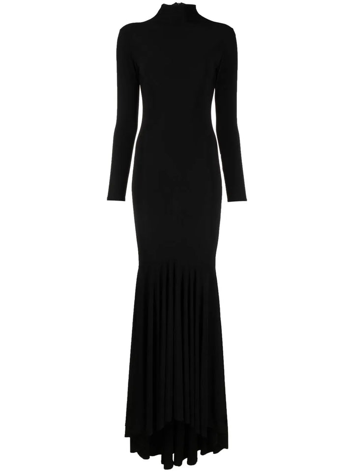 Atu Body Couture Long Sleeve Flared Gown — Black/ Red — Size XS — Front View