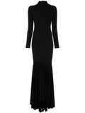 Atu Body Couture Long Sleeve Flared Gown — Black/ Red — Size XS — Front View