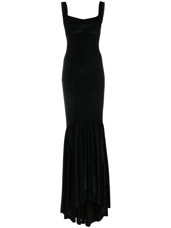Atu Body Couture Sleeveless Fishtail Velvet Gown — Black — Size XS — Front View