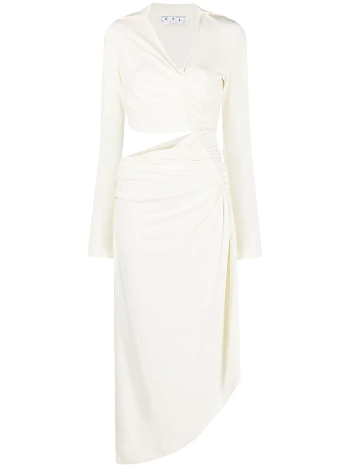 Off White Vi Crepe Draped Midi Dress — White/ Red — Size XS — Front View