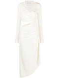 Off White Vi Crepe Draped Midi Dress — White/ Red — Size XS — Front View