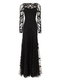 Temperley London Francine Tattoo Floral Embroidered Tulle Dress — Black/ Red — Size XS — Front View
