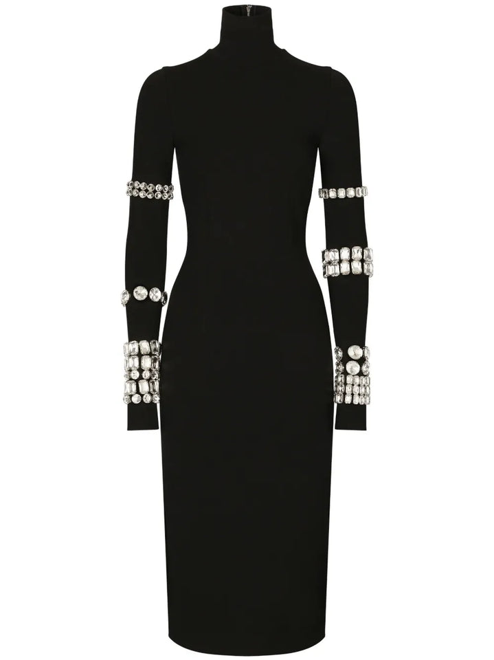 Dolce Gabbana Kim Dolcegabbana Milano Rib Embellished Midi Dress — Black — Size XL — Front View