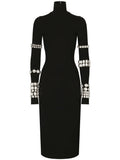 Dolce Gabbana Kim Dolcegabbana Milano Rib Embellished Midi Dress — Black — Size XL — Front View