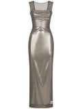 Dolce Gabbana Kim Dolcegabbana Metallic Finish Ankle Length Dress — Grey — Size S — Front View