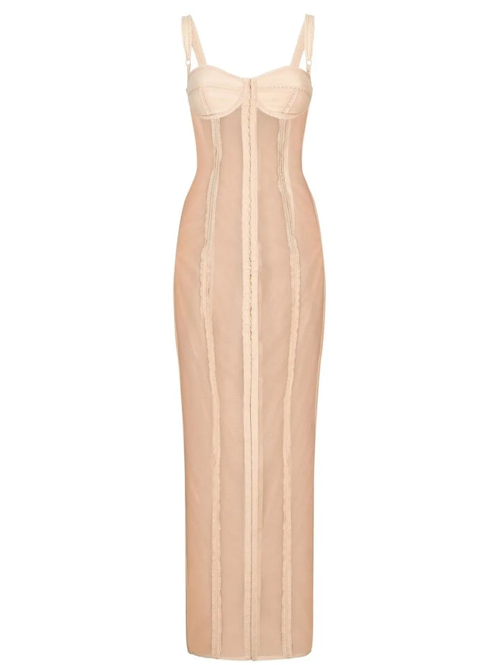 Dolce Gabbana Kim Dolcegabbana Bustier Midi Dress — Beige/ Red — Size S — Front View