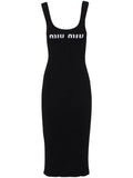 Miu Miu Logo Print Open Back Dress — Black/ White — Size XXL — Front View