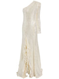 Cinq A Sept Angeline Gown Sequin Long Dress — White/ Tan — Size XS — Front View