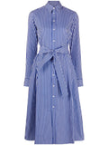 Polo Ralph Lauren Striped Belted Shirt Dress — White/ Blue — Size S — Front View