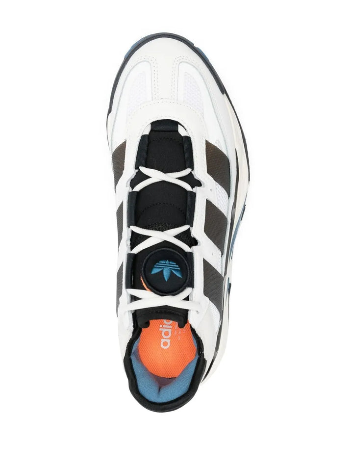 adidas Panelled-Design Low-Top Sneakers — Black/White/Blue — Size US M 4.5 - US W 6 — Top View